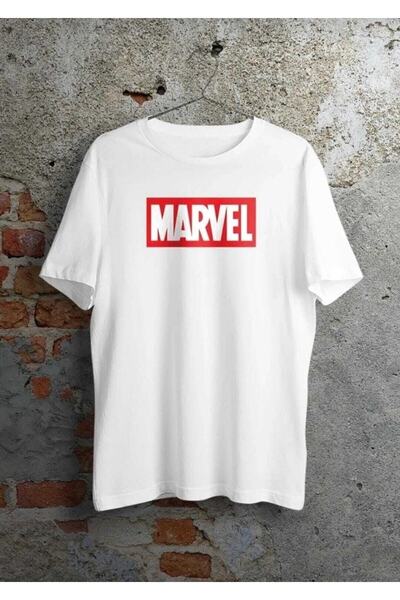 Revasser Unisek Marvel Logo Baskılı Bol Kesim Oversize Beiaz majica Rvs