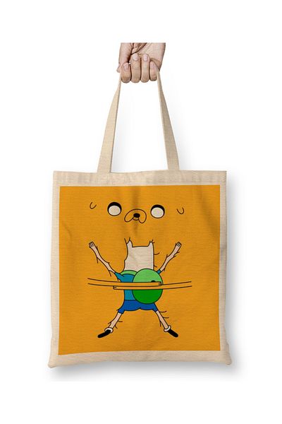 Baskı Dükkanı Geantă din pânză Adventure Time Jake și Finn Hug cu mâner lung