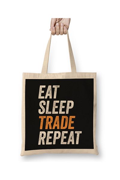 Baskı Dükkanı Eat Sleep Trade Repeat Αστείο δώρο συναλλαγών για εμπόρους υφασμάτινη τσάντα με μακριά λαβή