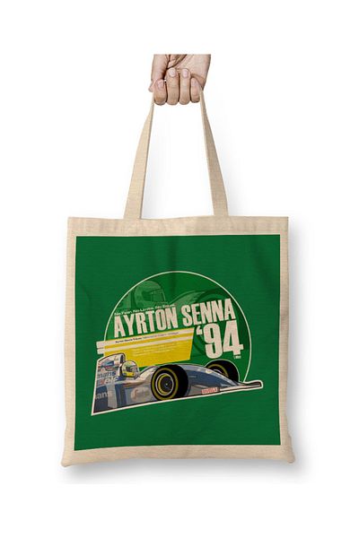 Baskı Dükkanı Ayrton Senna F1 1994 Tribute Tote Bag Long Handle