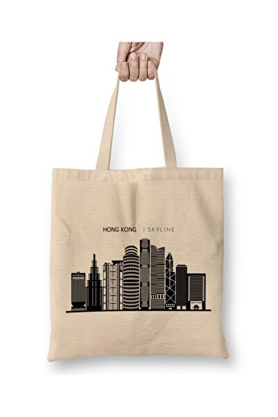Baskı Dükkanı Hong Kong Skyline Outline Cityscape Putna torba Torba Duga Sa r...