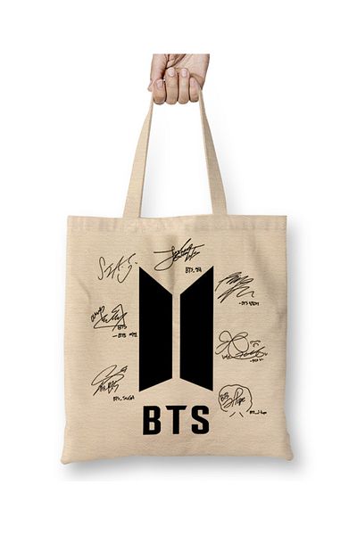 Baskı Dükkanı Bts și semnături 01 Geantă din pânză cu mâner lung