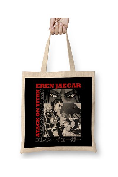 Baskı Dükkanı Geantă din pânză Attack On Titan Eren Jaegar cu mâner lung