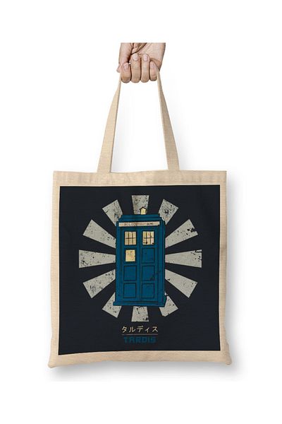 Baskı Dükkanı Dr Who Tardis Geantă retro japoneză din pânză cu mâner lung