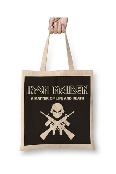 Baskı Dükkanı Iron Maiden Ένα θέμα της ζωής και της θανάτου υφασμάτινη τσάντα με μακριά λαβή