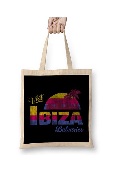 Baskı Dükkanı Επισκεφθείτε την υφασμάτινη τσάντα Sunset Ibiza με μακριά λαβή