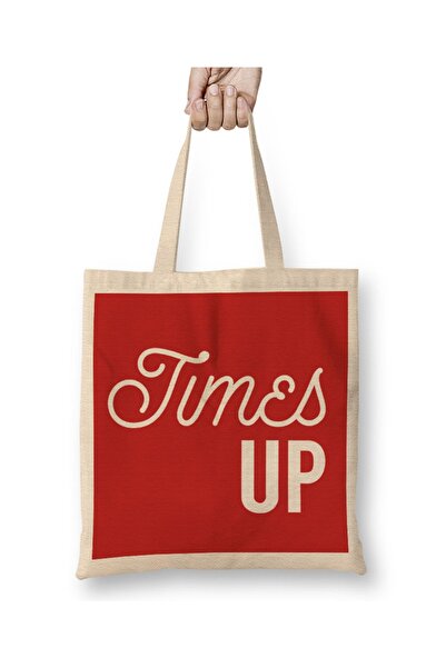 Baskı Dükkanı Times Up Kaligrafski font tkanina Torba dugačka Sa ručkom