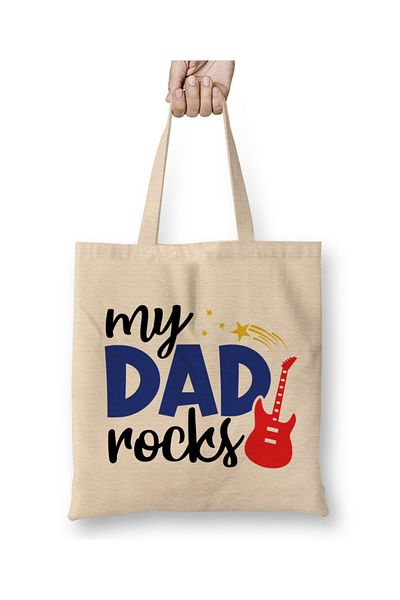 Baskı Dükkanı My Dad Rocks Happy Fathers Day Geantă din pânză cu mâner lung