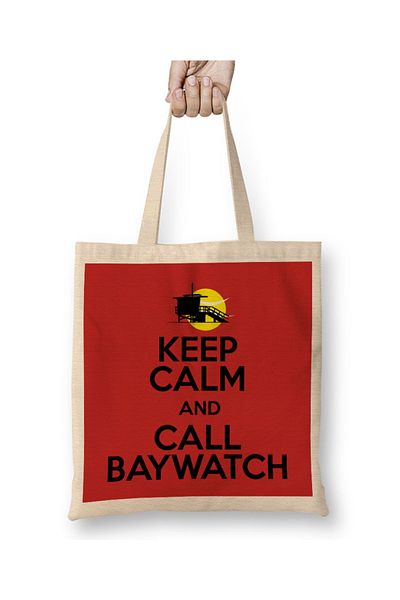 Baskı Dükkanı Μείνετε ήρεμοι και καλέστε Baywatch υφασμάτινη τσάντα με μακριά λαβή