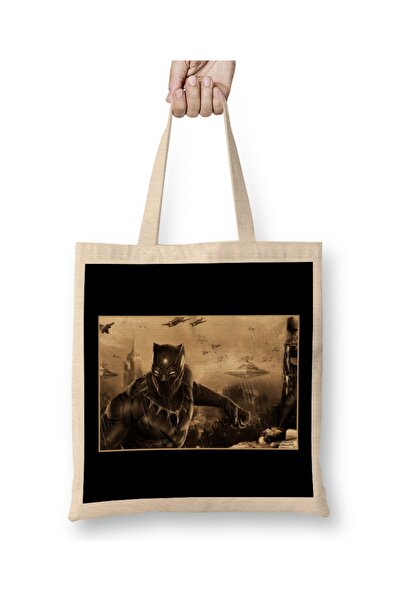 Baskı Dükkanı Black Panther Wars Tote Bag Long Handle