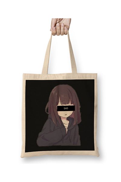 Baskı Dükkanı Θλιμμένη υφασμάτινη τσάντα Anime Girl με μακριά λαβή