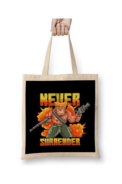 Baskı Dükkanı Never Surrender Soldier Pixel Art Tkanina Torba Duga Sa ručkom