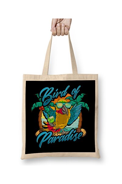 Baskı Dükkanı Papagaj Rajski Ptica Opuštajuća Tkanina za Plažni Odmor Torba D...