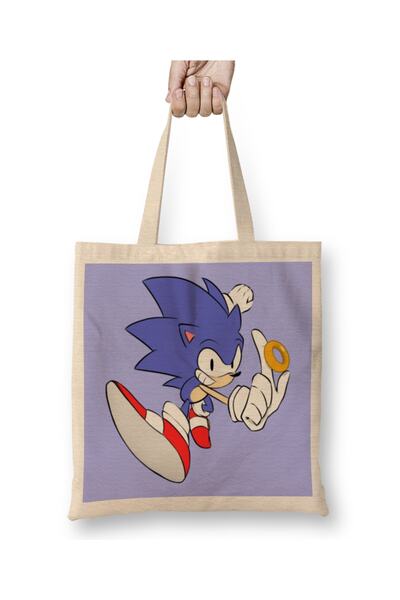 Baskı Dükkanı Segasonic The Hegdehogsonic Maniasonic Sonic Bez Çanta Uzun Saplı