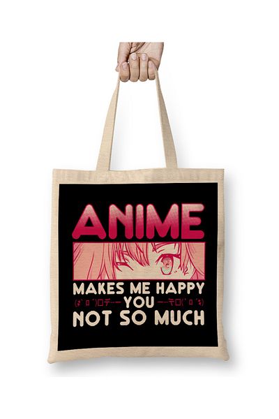 Baskı Dükkanı Το Anime με κάνει χαρούμενο που δεν είναι τόσο πολύ υφασμάτινη τσάντα με μακριά λαβή