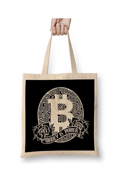 Baskı Dükkanı Κρυπτονόμισμα Bitcoin BTC Trader Money Is Power Υφασμάτινη τσάντα με μακριά λαβή