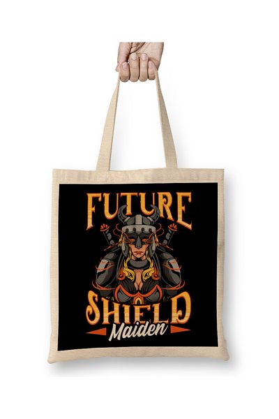 Baskı Dükkanı Awesome Future Shield Maiden Nordic Viking Warrior υφασμάτινη τσάντα με μακριά λαβή