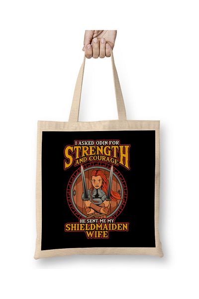 Baskı Dükkanı Ζήτησα από τον Odin για δύναμη και θάρρος Shield Maiden υφασμάτινη τσάντα με μακριά λαβή