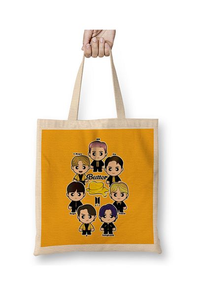Baskı Dükkanı Bts All Member Butter Version în geantă din pânză în stil Minime cu mâner lung