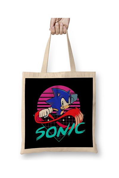Baskı Dükkanı Geantă din pânză Sonic The Hedgehog Sonic of Schwifty cu mâner lung