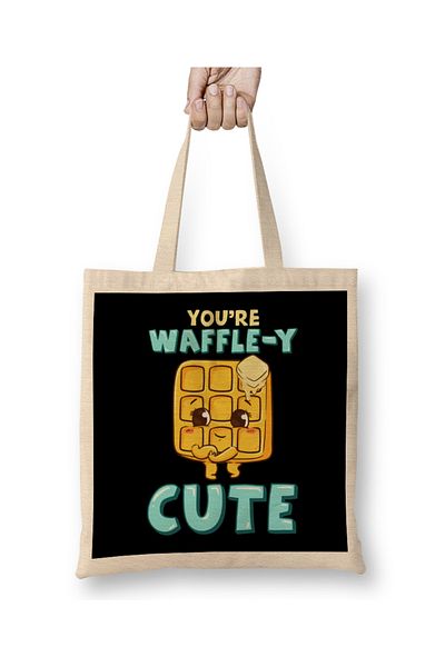 Baskı Dükkanı Αστεία You're Waffle-y Cute Waffle Breakfast Pun υφασμάτινη τσάντα με μακριά λαβή
