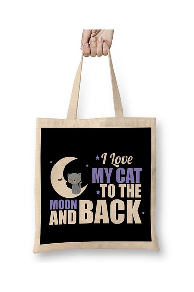 Baskı Dükkanı Χαριτωμένο I Love My Cat To The Moon and Back υφασμάτινη τσάντα με μακριά λαβή
