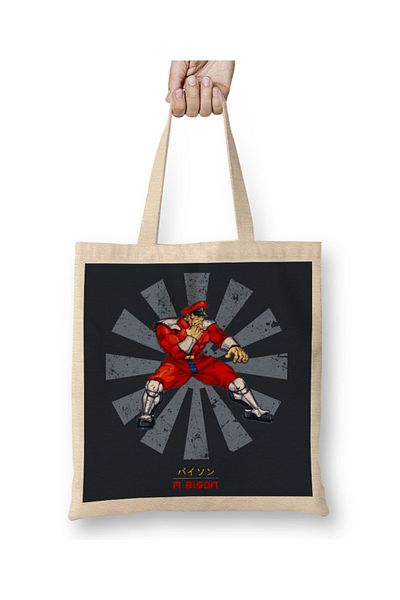 Baskı Dükkanı Υφασμάτινη τσάντα M Bison Retro Japanese Street Fighter με μακριά λαβή