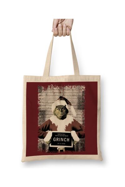 Baskı Dükkanı Geantă din pânză Grinch Christmas Mugshot cu mâner lung
