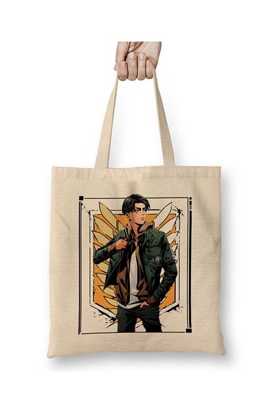 Baskı Dükkanı Geantă din pânză Levi Ackerman Fanart cu mâner lung