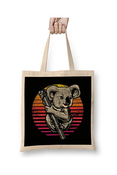 Baskı Dükkanı Koala Bear Retro Cute υφασμάτινη τσάντα Koala με μακριά λαβή
