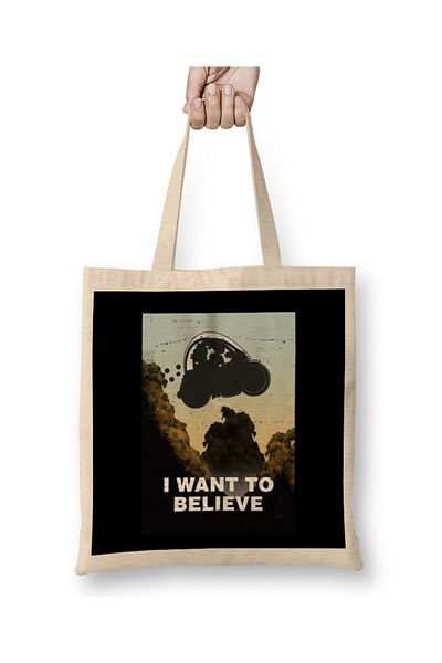 Baskı Dükkanı I Want To Believe v2 υφασμάτινη τσάντα με μακριά λαβή