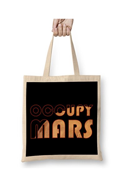 Baskı Dükkanı Mars Okupi Mars Tekst sa Planet Cloth Torba Dugačak Sa ručkom