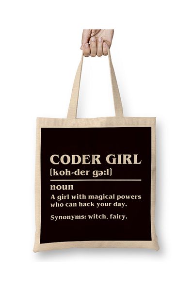 Baskı Dükkanı Coder Girl Definiție Codare Programator Dezvoltator Software Geantă din pânză Mâner lung