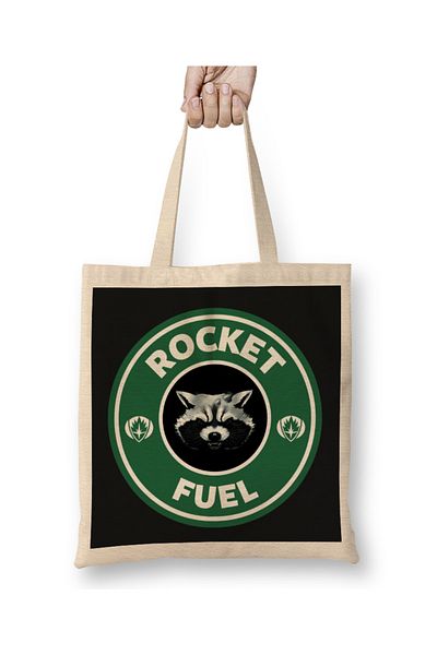 Baskı Dükkanı Guardians Of The Galaxy Rocket Fuel Starbucks υφασμάτινη τσάντα με μακριά λαβή