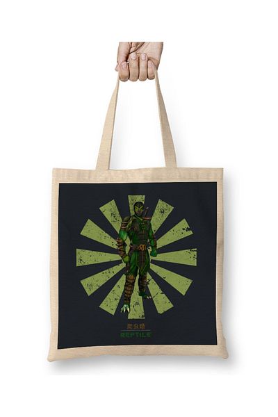 Baskı Dükkanı Reptile Retro Japanese Mortal Kombat υφασμάτινη τσάντα με μακριά λαβή