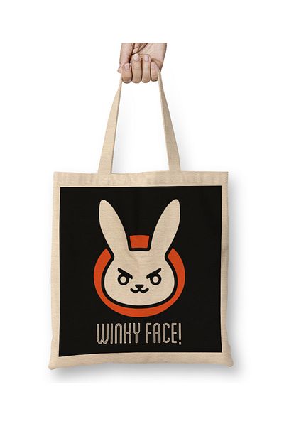 Baskı Dükkanı Dva Winky Face Logo Overwatch υφασμάτινη τσάντα με μακριά λαβή