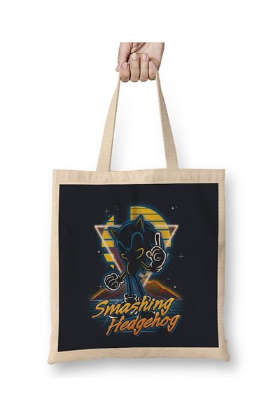 Baskı Dükkanı Retro Smashing Hedgehog υφασμάτινη τσάντα με μακριά λαβή