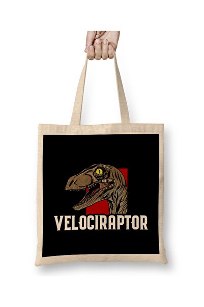 Baskı Dükkanı Sjajni velociraptor dinosaur, opasan dino, tkanina Torba duga S...