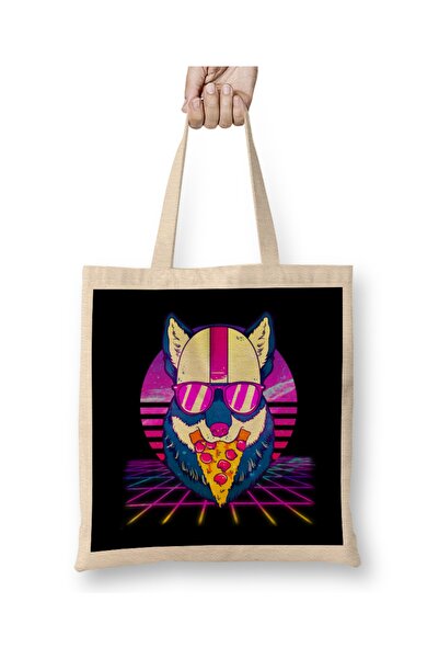 Baskı Dükkanı Sjajna retro vaporwave EDM tkanina sa slatkom mačkom i picom To...