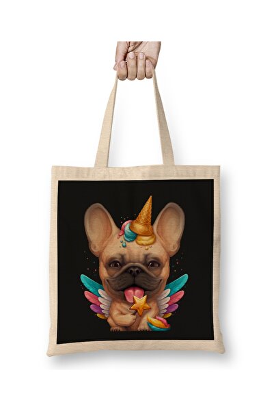 Baskı Dükkanı Fawn francuski buldog sladoled jednorog tkanina Torba dug Sa ru...