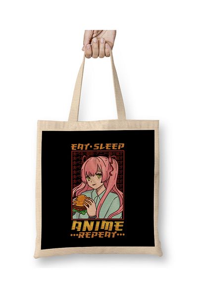 Baskı Dükkanı Αστεία Anime Obsessed Girl Eat Sleep Anime Repeat υφασμάτινη τσάντα με μακριά λαβή