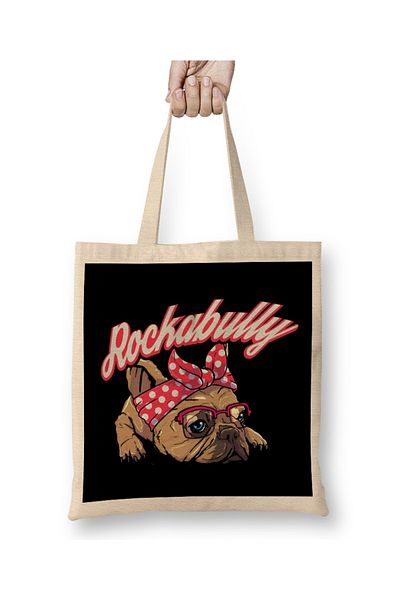 Baskı Dükkanı Rockabilly Bulldog υφασμάτινη τσάντα με μακριά λαβή