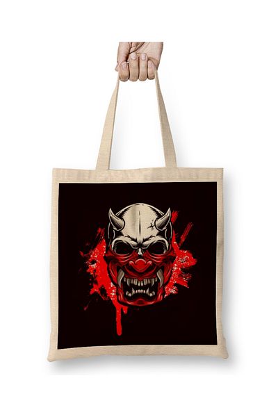 Baskı Dükkanı Ιαπωνική τέχνη Samurai Skull Japan Ninja Shinobi Warrior Kendo-2 υφασμάτινη τσάντα με μακριά λαβή