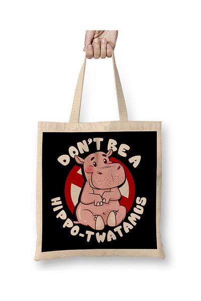 Baskı Dükkanı Αστεία Μην είσαι ένας Hippo-Twatamus Hippopotamus Pun υφασμάτινη τσάντα με μακριά λαβή