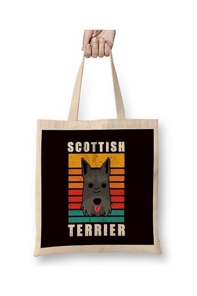 Baskı Dükkanı Ρετρό σκωτσέζικο τεριέ Vintage Scottie Dog Breed Owner Puppy υφασμάτινη τσάντα με μακριά λαβή