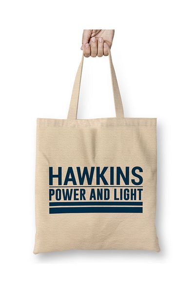 Baskı Dükkanı Stranger Things Hawkins Power And Light υφασμάτινη τσάντα με μακριά λαβή