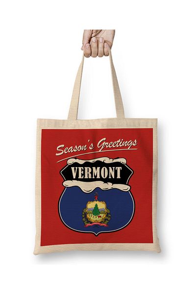 Baskı Dükkanı Seasons Greetings Vermont Χριστουγεννιάτικη υφασμάτινη τσάντα με μακριά λαβή