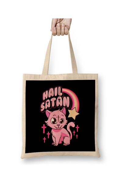 Baskı Dükkanı Hail Satan Cat Slatka Dugina Mačka Heavy Metal Pun Torba Torba ...