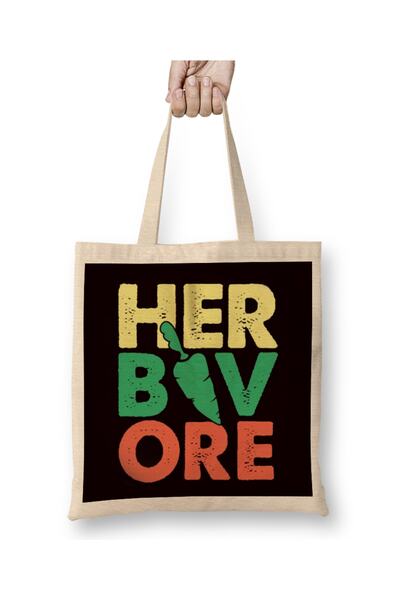 Baskı Dükkanı حقيبة طعام من الخضروات العاشبة، نباتية نباتية، مقبض طويل