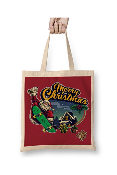 Baskı Dükkanı Новорічна концепція Merry Christmas 022 Тканинна сумка з довгим...